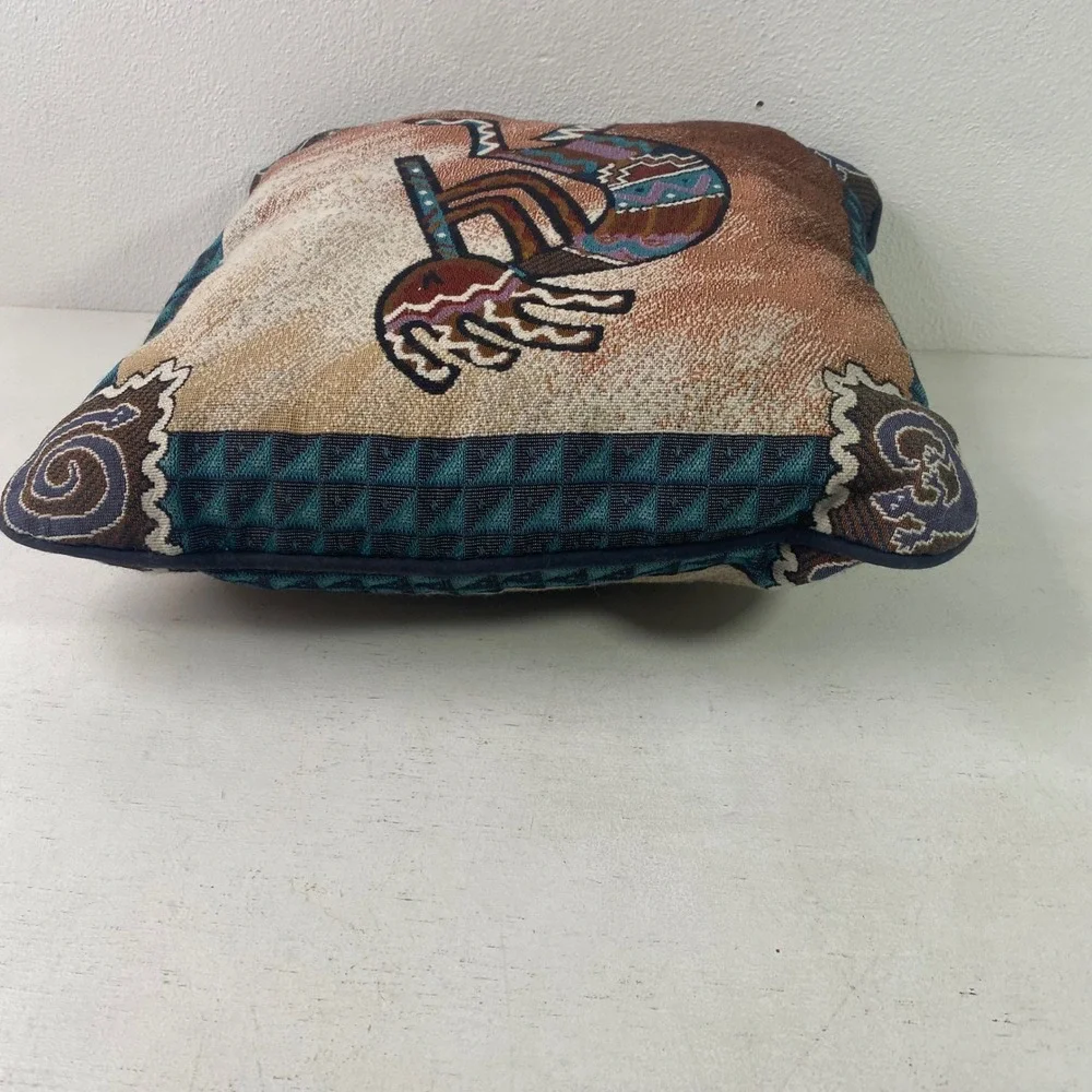 Southwestern Kokopelli Tapestry Throw Pillow Woven Flute Player Fertility Dancer